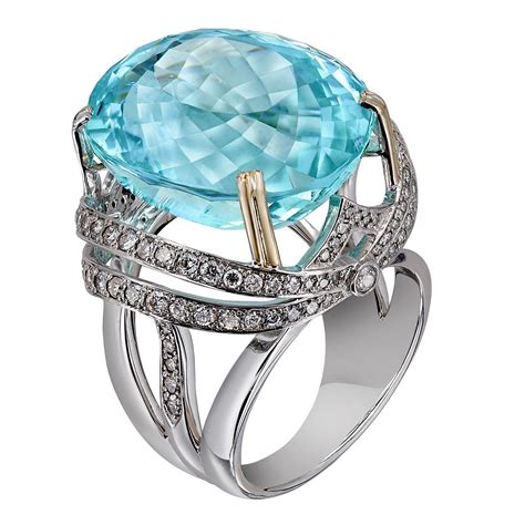 Large Diorette Ring 18K White Gold and Aquamarine 